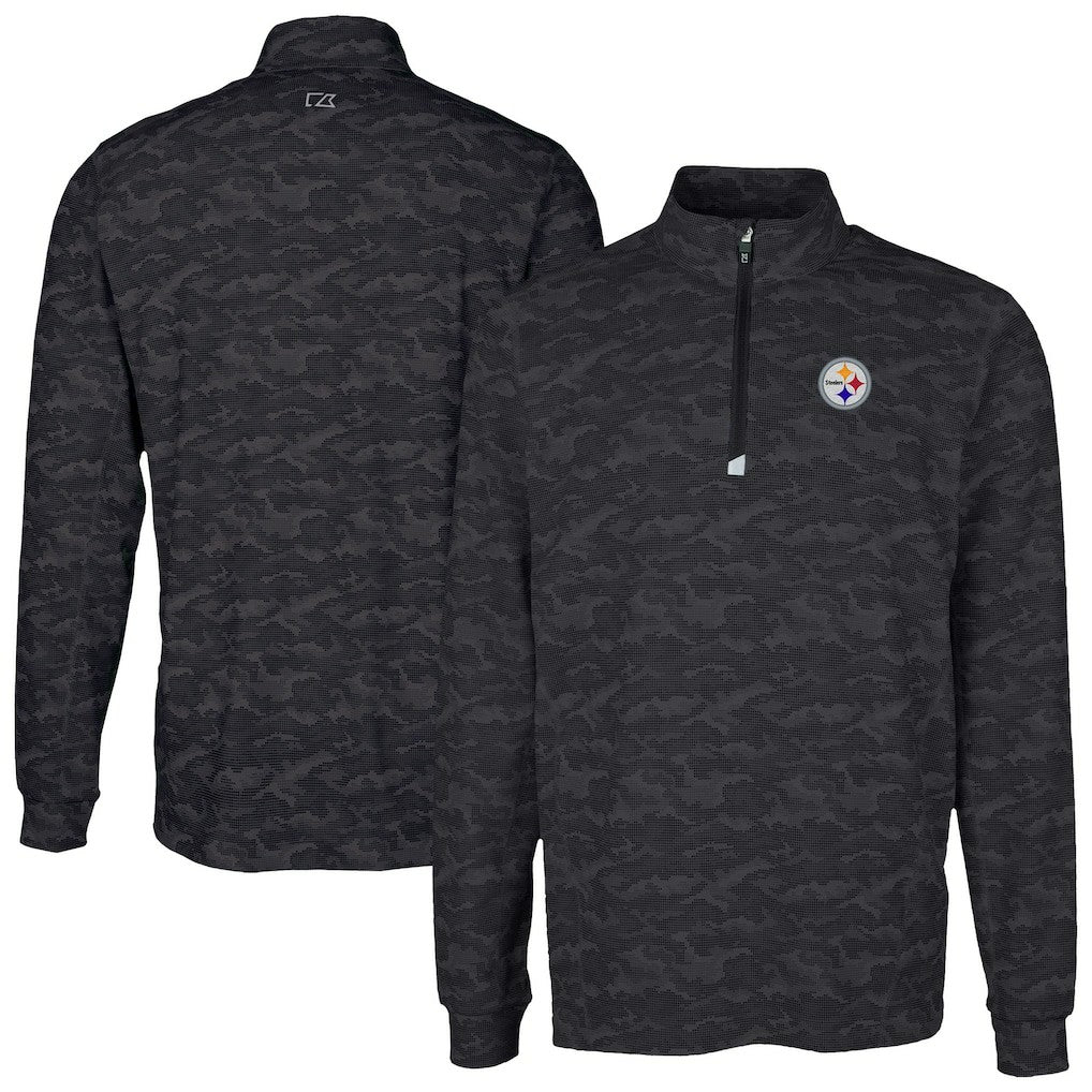 Pittsburgh Steelers Cutter & Buck Traverse Camo Print Stretch Quarter-Zip Top - Black on sale