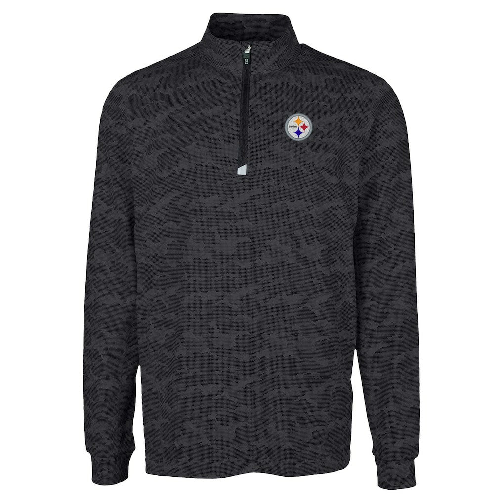 Pittsburgh Steelers Cutter & Buck Traverse Camo Print Stretch Quarter-Zip Top - Black on sale