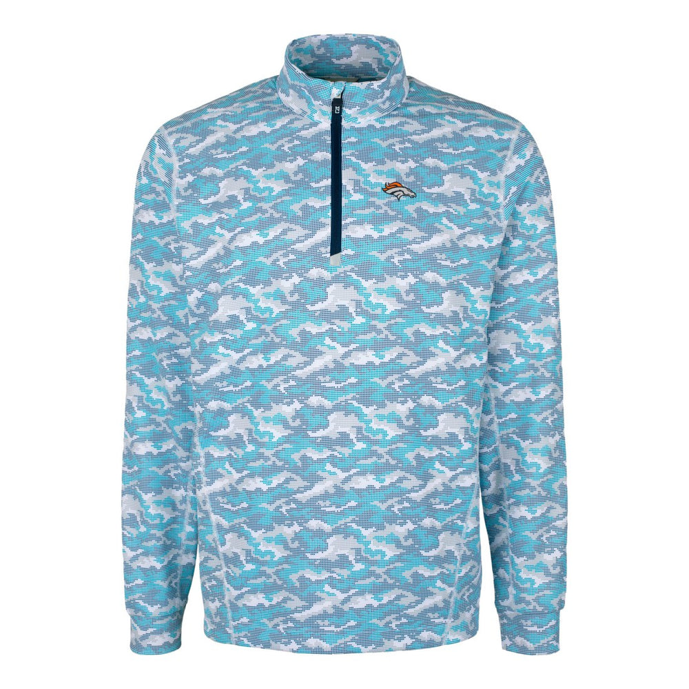 Denver Broncos Cutter & Buck Traverse Camo Print Stretch Quarter-Zip Pullover Top - Blue discount