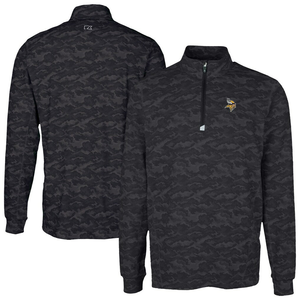 Minnesota Vikings Cutter & Buck Traverse Camo Print Stretch Quarter-Zip Top - Black sale