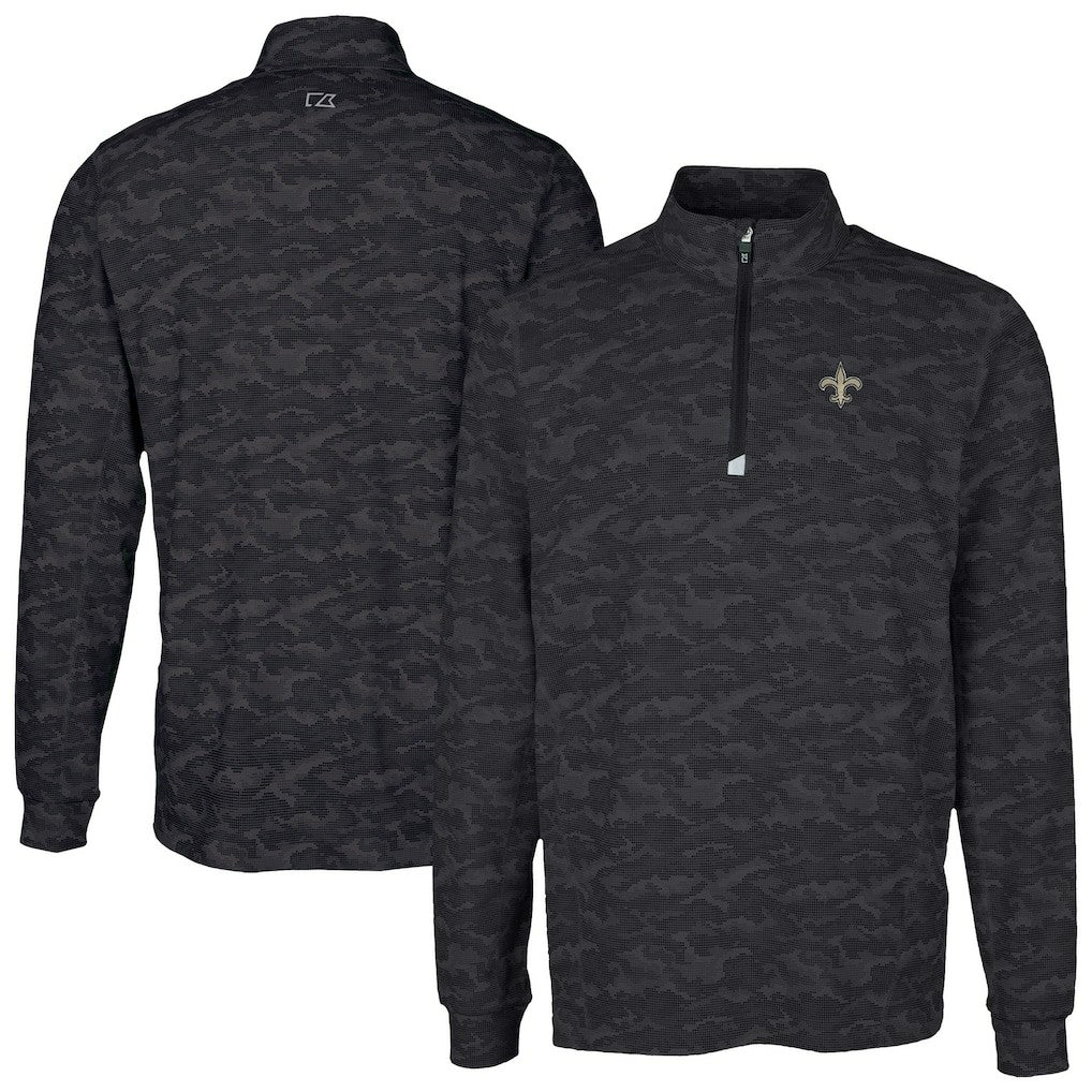 New Orleans Saints Cutter & Buck Traverse Camo Print Stretch Quarter-Zip Top - Black on sale