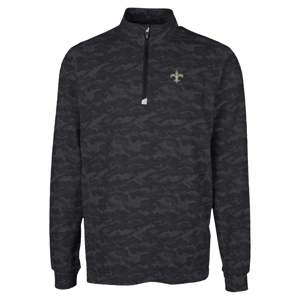 New Orleans Saints Cutter & Buck Traverse Camo Print Stretch Quarter-Zip Top - Black on sale