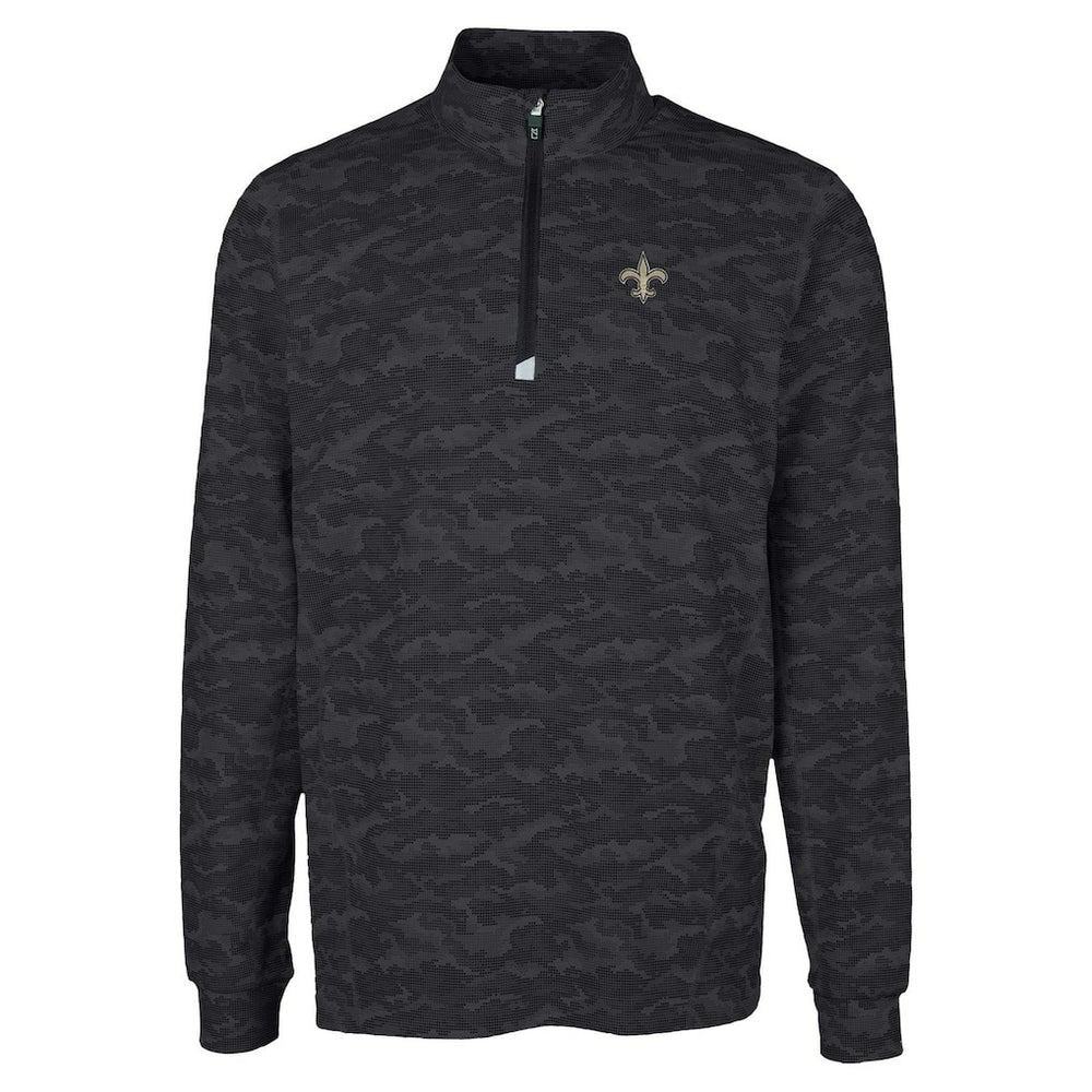 New Orleans Saints Cutter & Buck Traverse Camo Print Stretch Quarter-Zip Top - Black on sale