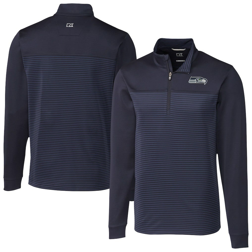Seattle Seahawks Cutter & Buck Traverse Stripe Stretch DryTec Quarter-Zip Top - Navy sale