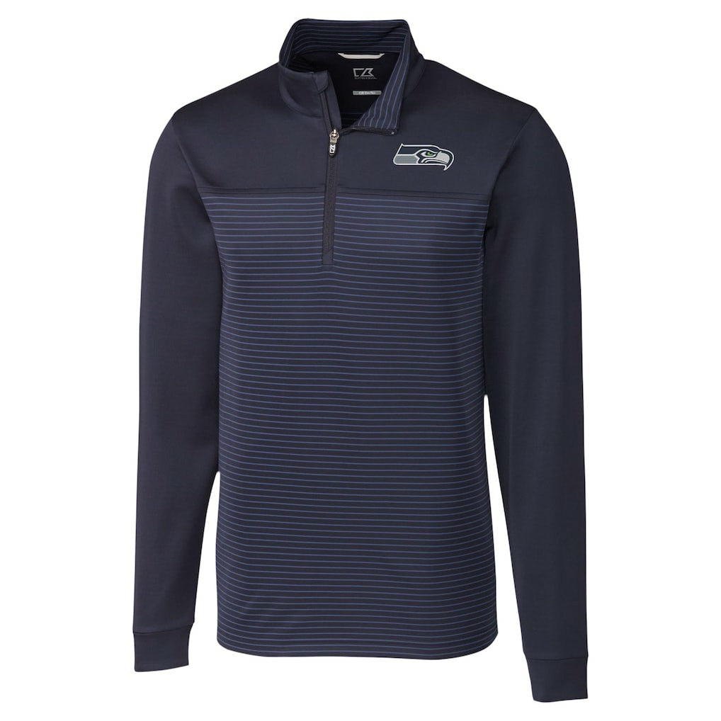Seattle Seahawks Cutter & Buck Traverse Stripe Stretch DryTec Quarter-Zip Top - Navy sale