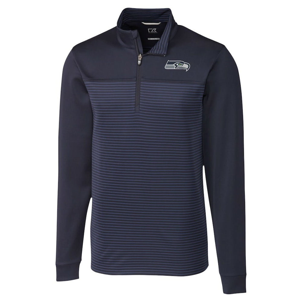 Seattle Seahawks Cutter & Buck Traverse Stripe Stretch DryTec Quarter-Zip Top - Navy sale
