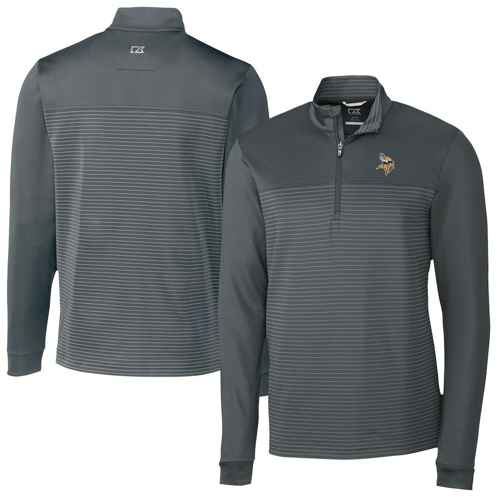 Minnesota Vikings Cutter & Buck Traverse Stripe Stretch DryTec Quarter-Zip Top - Gray for sale