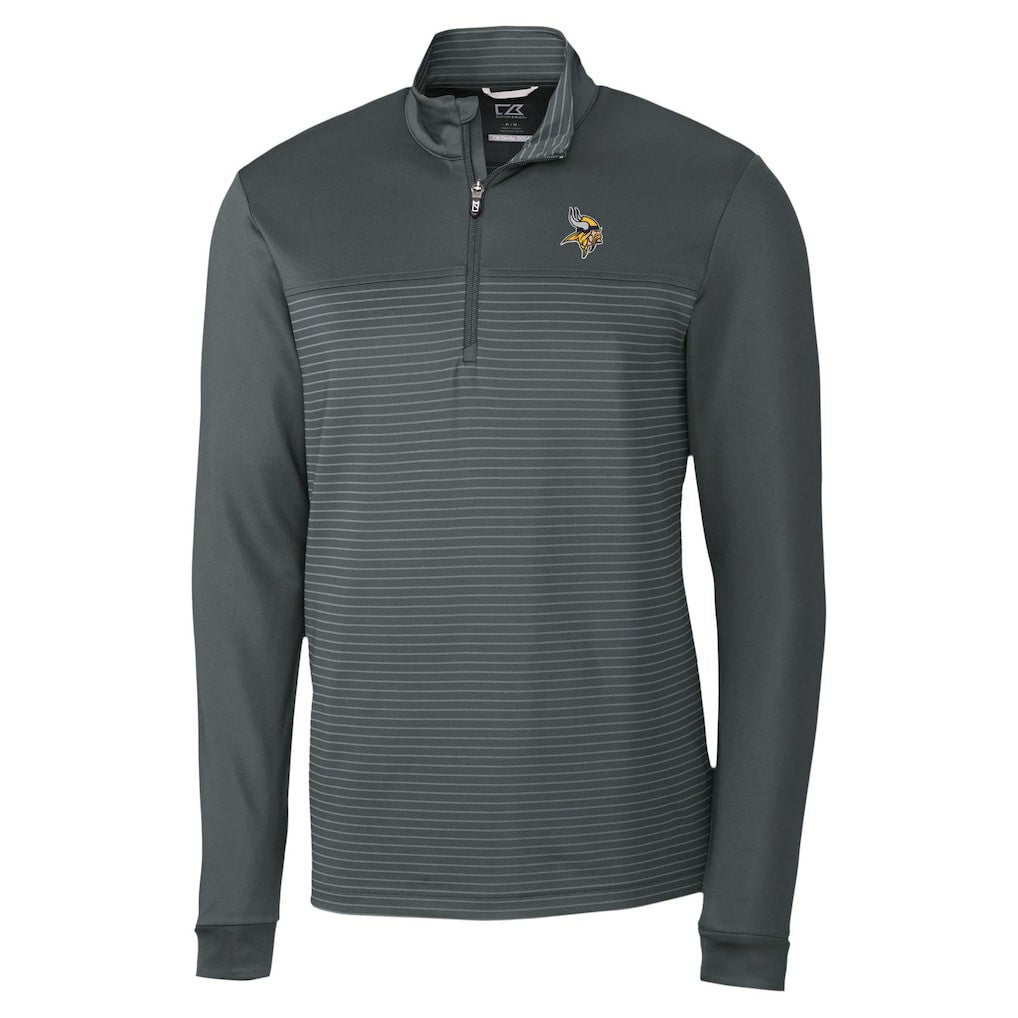 Minnesota Vikings Cutter & Buck Traverse Stripe Stretch DryTec Quarter-Zip Top - Gray for sale