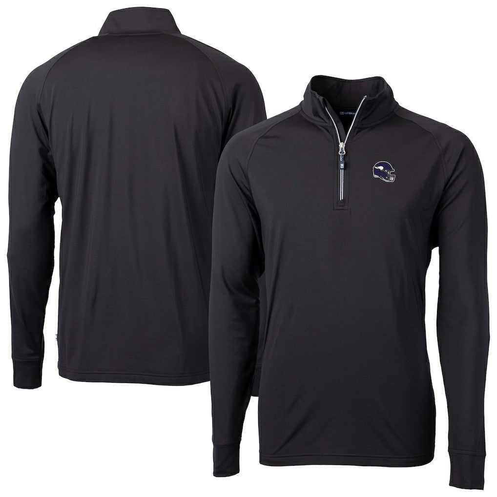 Minnesota Vikings Cutter & Buck Big & Tall Adapt Eco DryTec Raglan Quarter-Zip Jacket - Black on sale