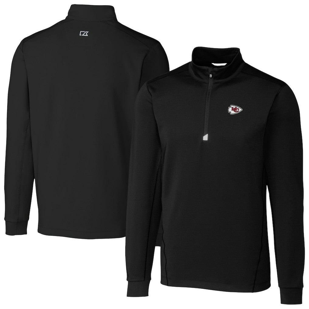 Kansas City Chiefs Cutter & Buck Big & Tall Traverse Eco Tri-Blend DryTec Quarter-Zip Jacket - Black for sale