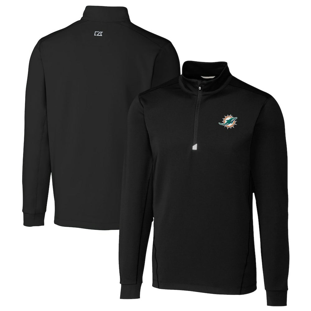 Miami Dolphins Cutter & Buck Big & Tall Traverse Eco Tri-Blend DryTec Quarter-Zip Jacket - Black outlet