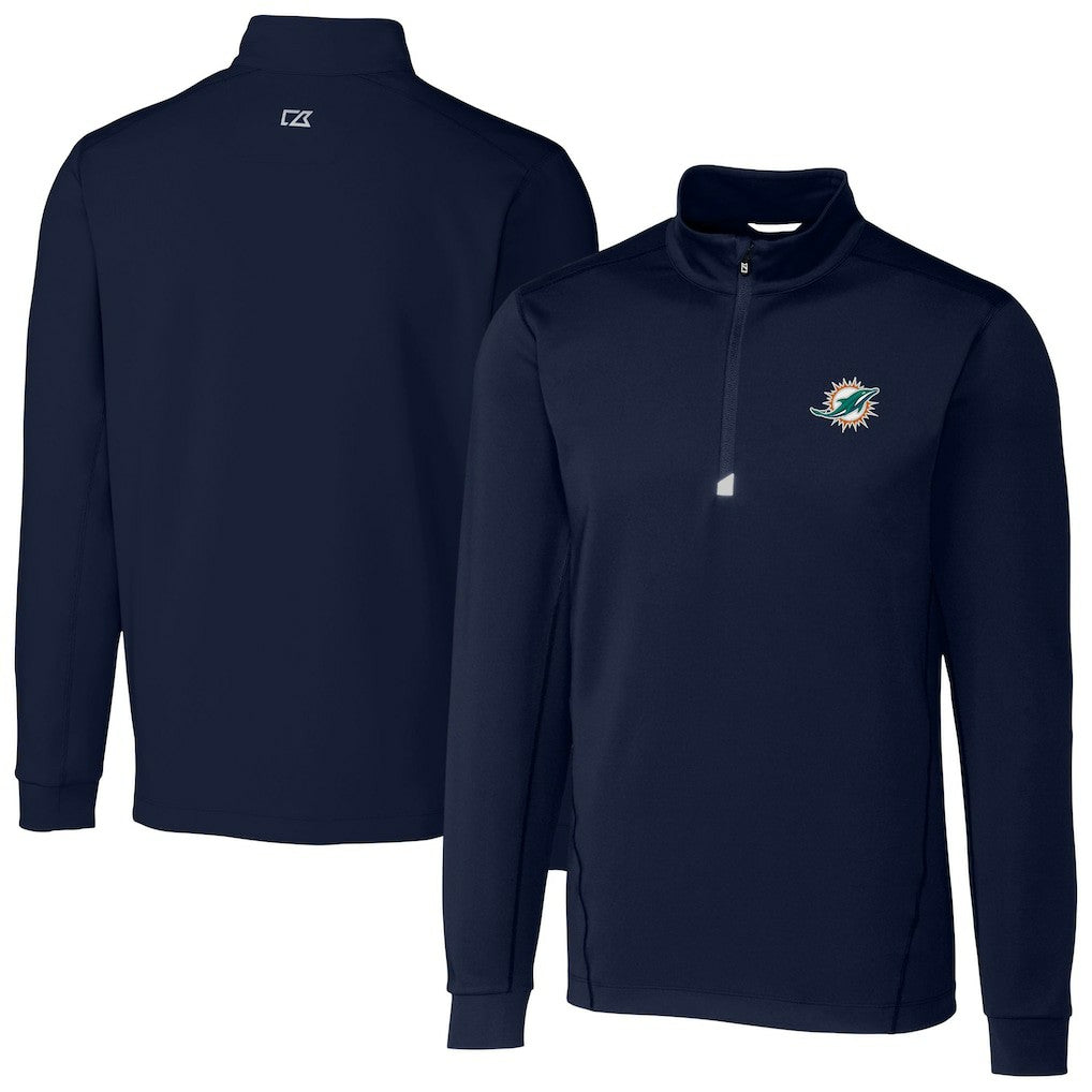 Miami Dolphins Cutter & Buck Big & Tall Traverse Eco Tri-Blend DryTec Quarter-Zip Jacket - Navy online