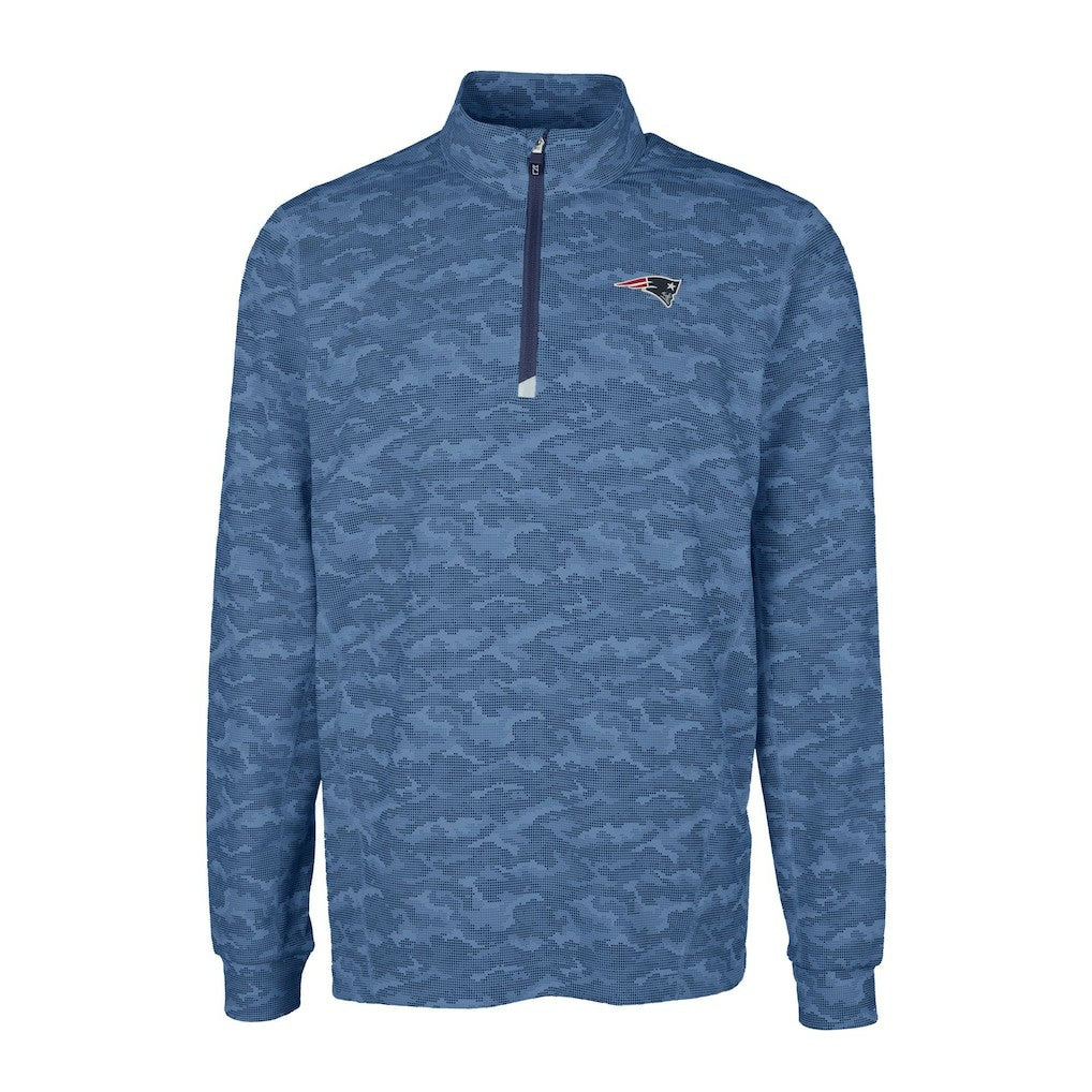 New England Patriots Cutter & Buck Big & Tall Traverse Eco Camo Tri-Blend DryTec Quarter-Zip Jacket - Navy on sale