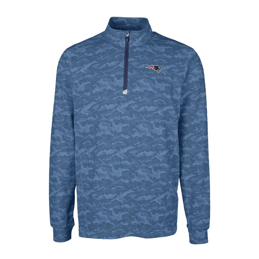 New England Patriots Cutter & Buck Big & Tall Traverse Eco Camo Tri-Blend DryTec Quarter-Zip Jacket - Navy on sale