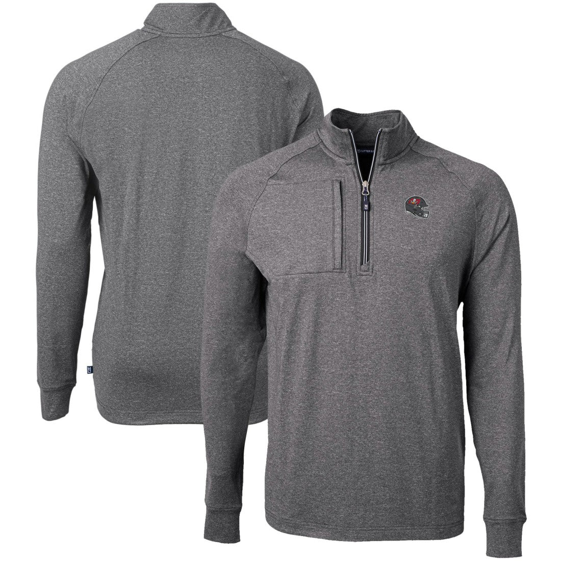 Tampa Bay Buccaneers Cutter & Buck Big & Tall Adapt Eco Raglan Quarter-Zip Jacket - Heather Black on sale