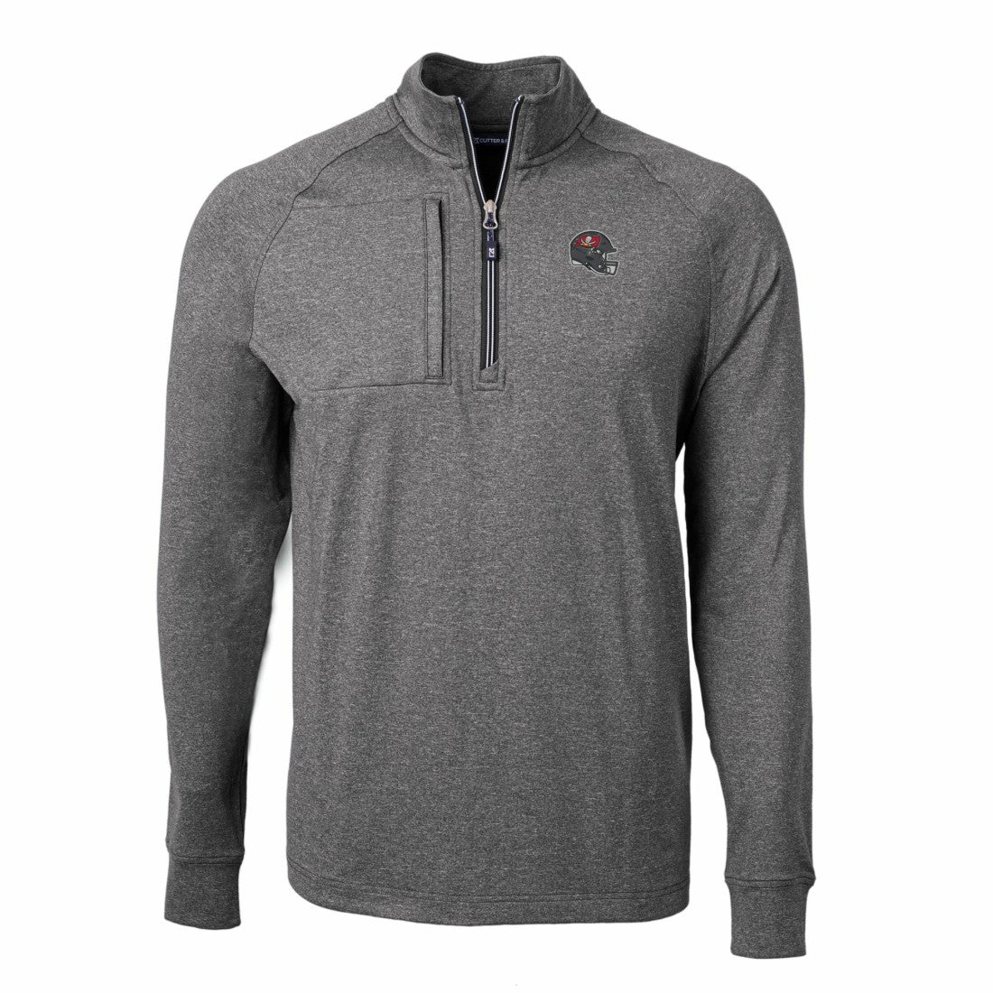 Tampa Bay Buccaneers Cutter & Buck Big & Tall Adapt Eco Raglan Quarter-Zip Jacket - Heather Black on sale