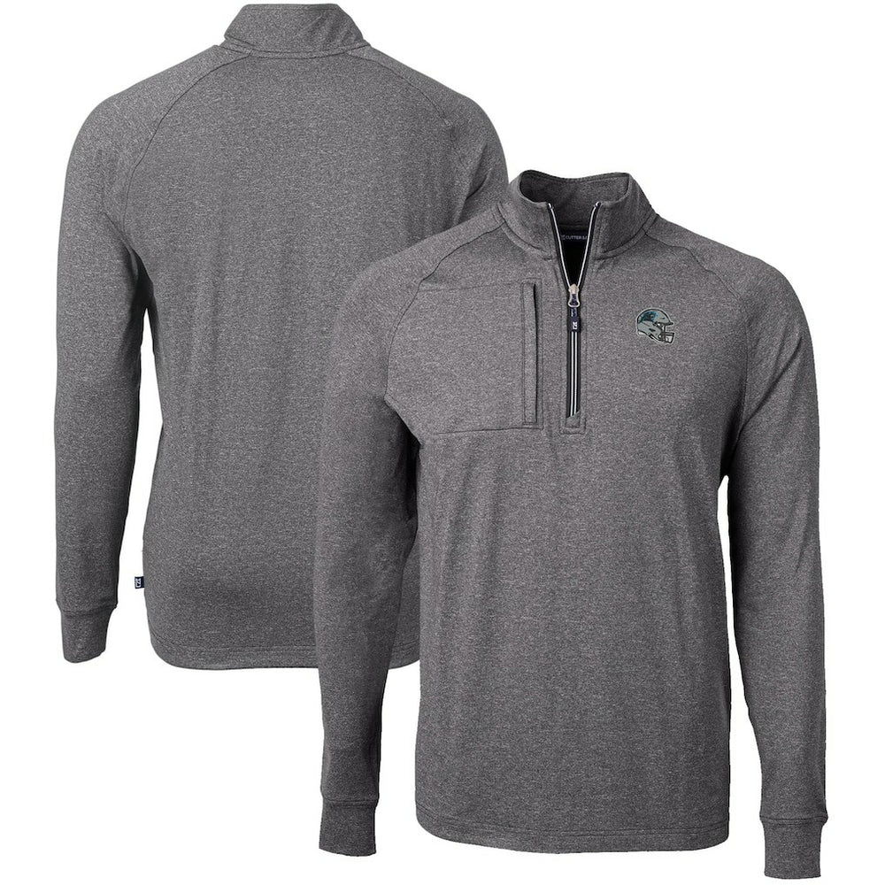 Carolina Panthers Cutter & Buck Big & Tall Adapt Eco Raglan Quarter-Zip Jacket - Heather Black online