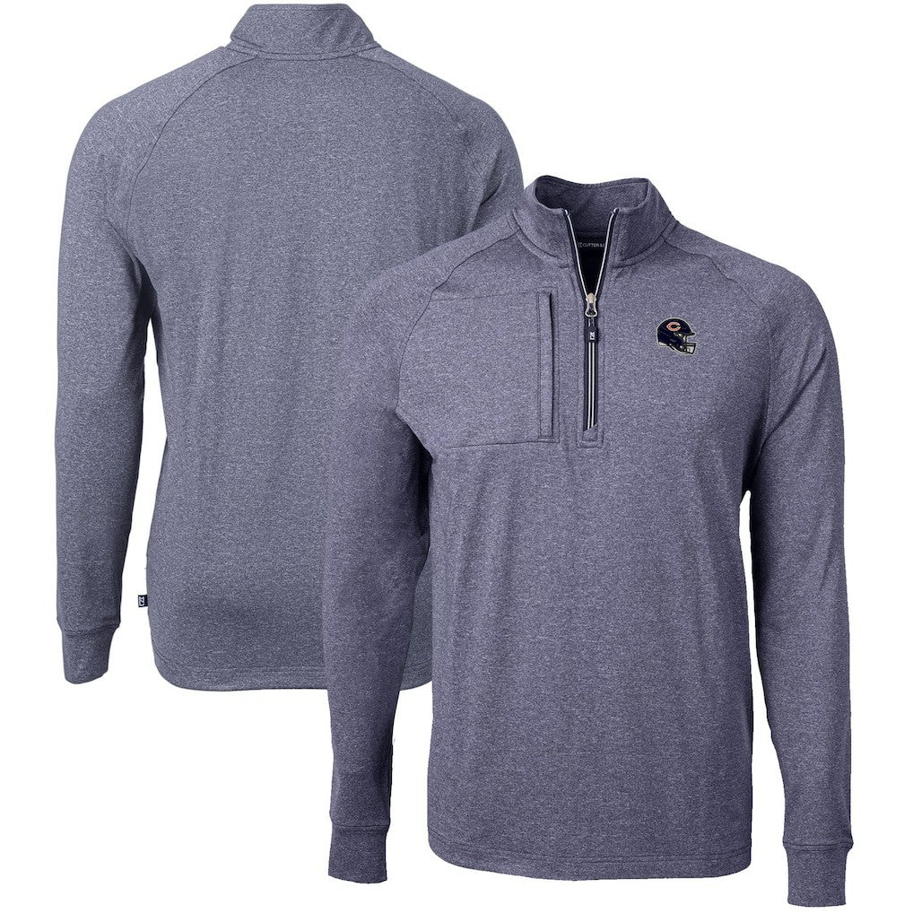 Chicago Bears Cutter & Buck Big & Tall Adapt Eco Raglan Quarter-Zip Jacket - Heather Navy discount