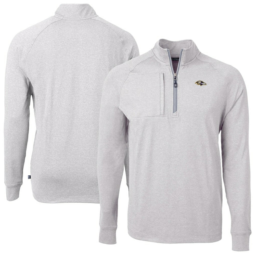 Baltimore Ravens Cutter & Buck Big & Tall Adapt Eco Raglan Quarter-Zip Jacket - Heather Gray for sale