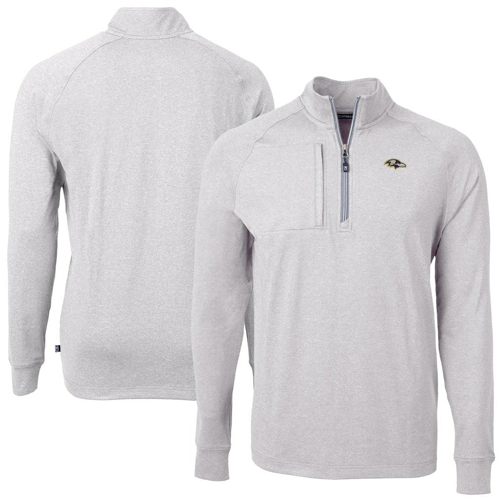 Baltimore Ravens Cutter & Buck Big & Tall Adapt Eco Raglan Quarter-Zip Jacket - Heather Gray for sale