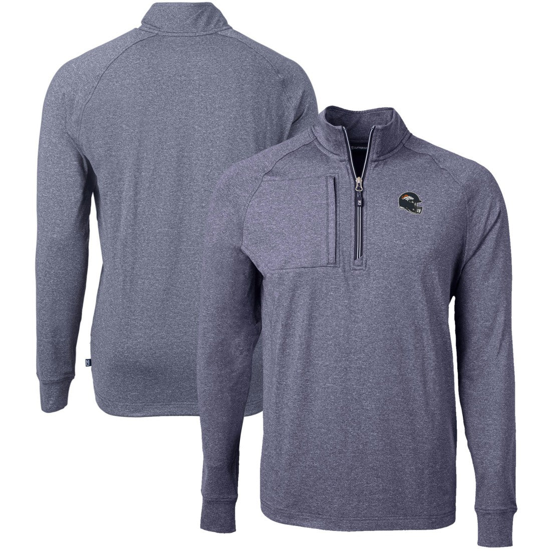 Denver Broncos Cutter & Buck Big & Tall Adapt Eco Raglan Quarter-Zip Jacket - Heather Navy on sale