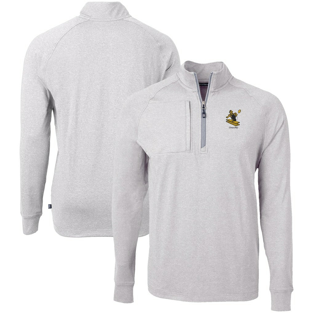 Pittsburgh Steelers Cutter & Buck Big & Tall Adapt Eco Raglan Quarter-Zip Jacket - Heather Gray for sale