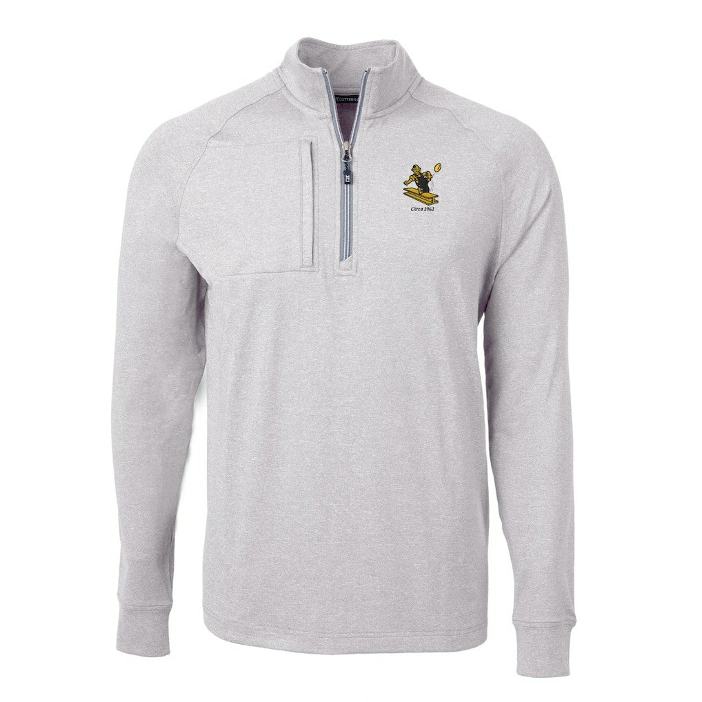Pittsburgh Steelers Cutter & Buck Big & Tall Adapt Eco Raglan Quarter-Zip Jacket - Heather Gray for sale