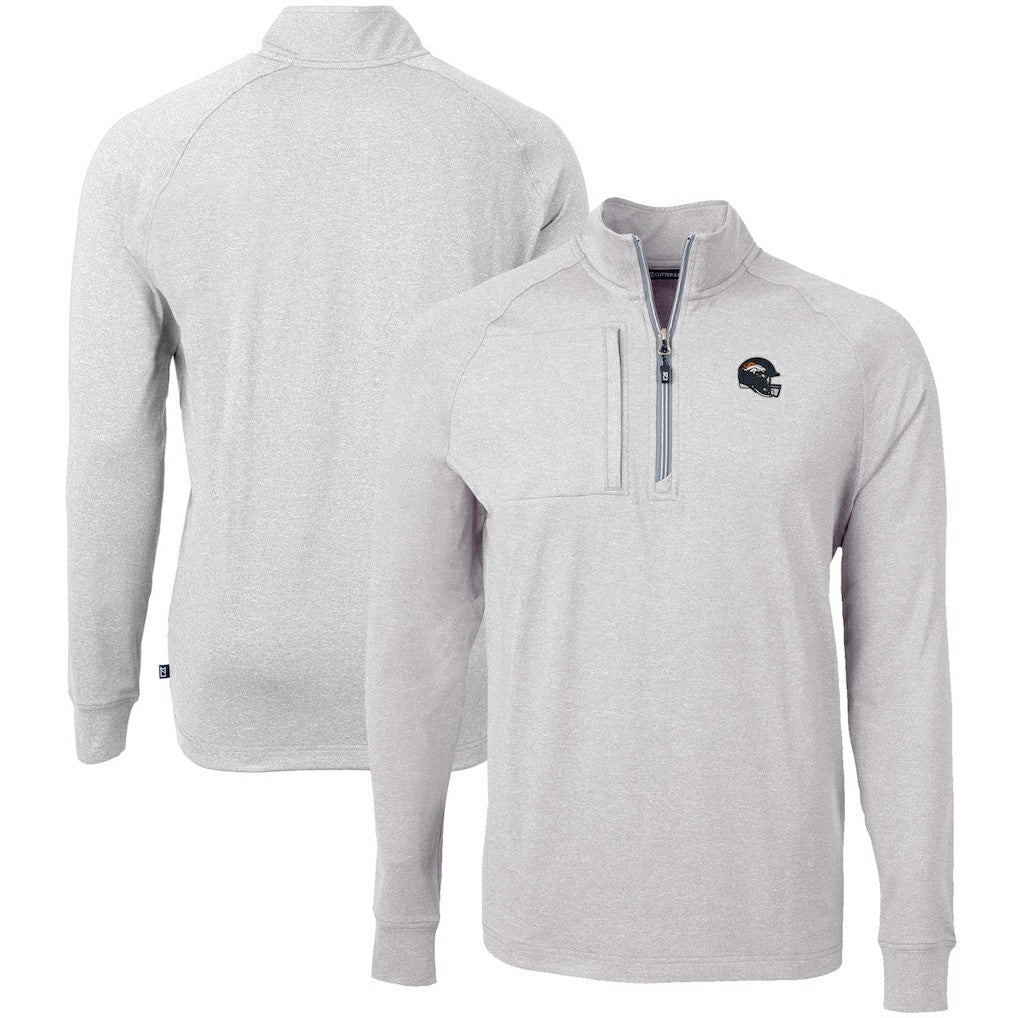 Denver Broncos Cutter & Buck Big & Tall Adapt Eco Raglan Quarter-Zip Jacket - Heather Gray for sale