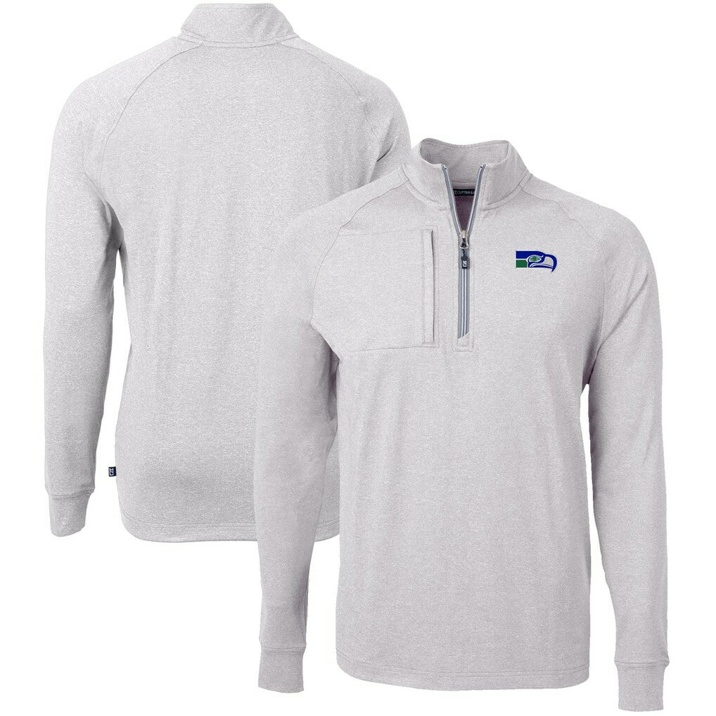 Seattle Seahawks Cutter & Buck Big & Tall Adapt Eco Raglan Quarter-Zip Jacket - Heather Gray sale