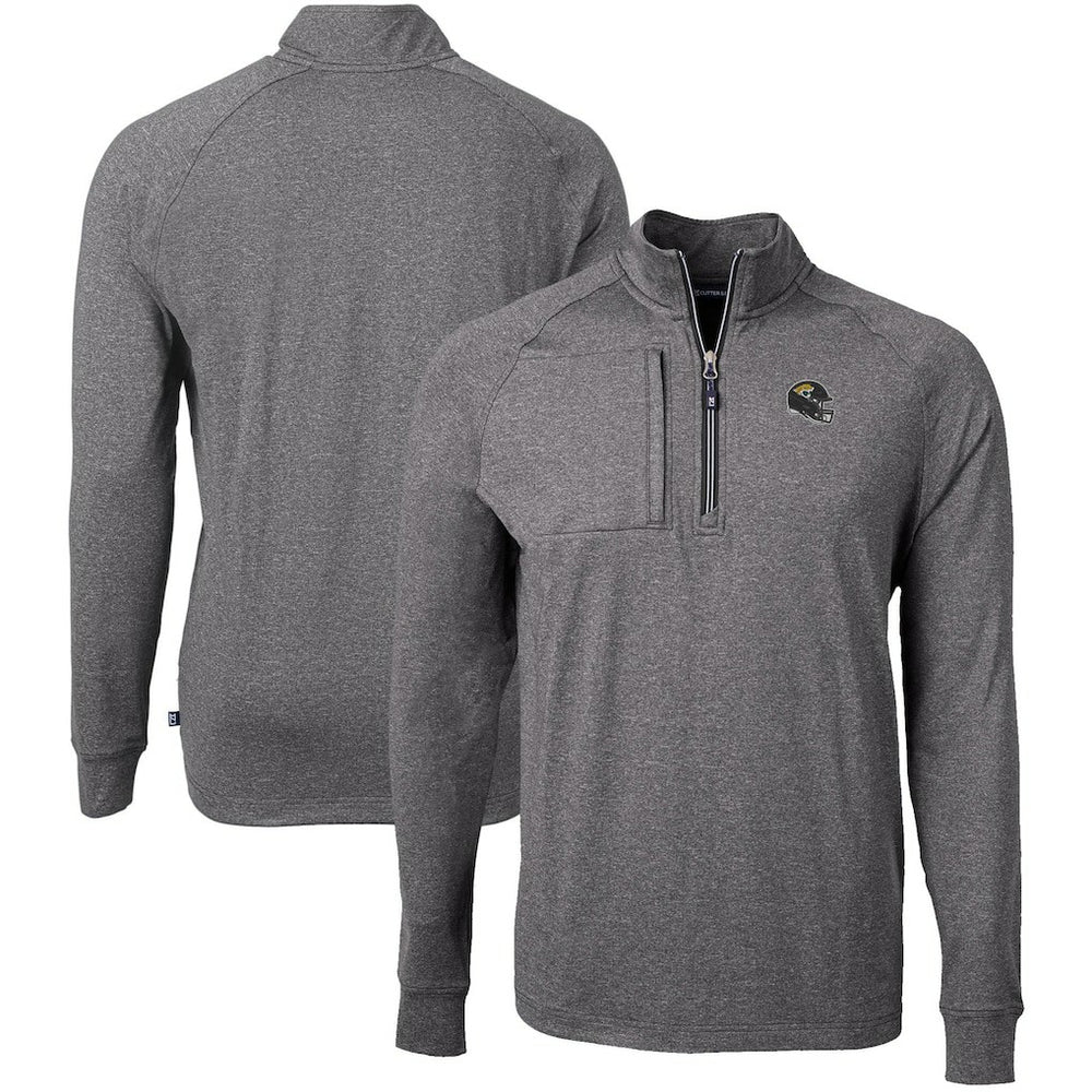 Jacksonville Jaguars Cutter & Buck Big & Tall Adapt Eco Raglan Quarter-Zip Jacket - Heather Black on sale