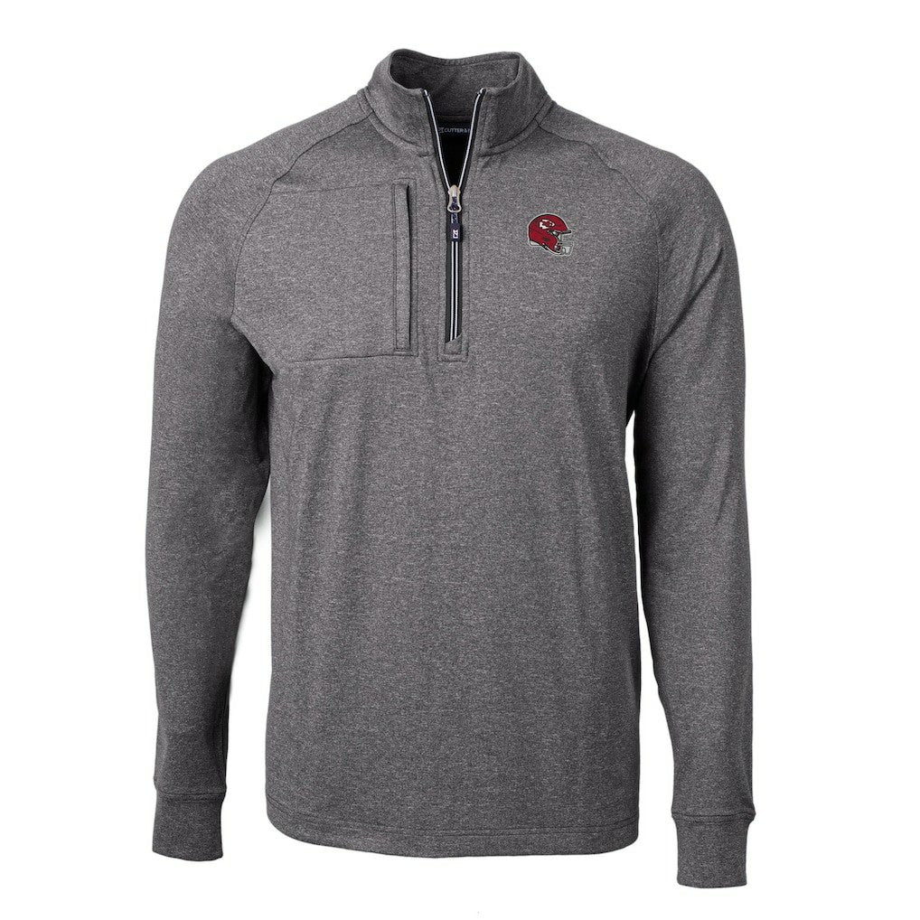 Kansas City Chiefs Cutter & Buck Big & Tall Adapt Eco Raglan Quarter-Zip Jacket - Heather Black on sale