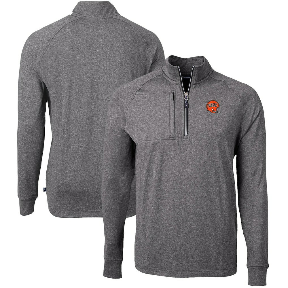 Cincinnati Bengals Cutter & Buck Big & Tall Adapt Eco Raglan Quarter-Zip Jacket - Heather Black sale