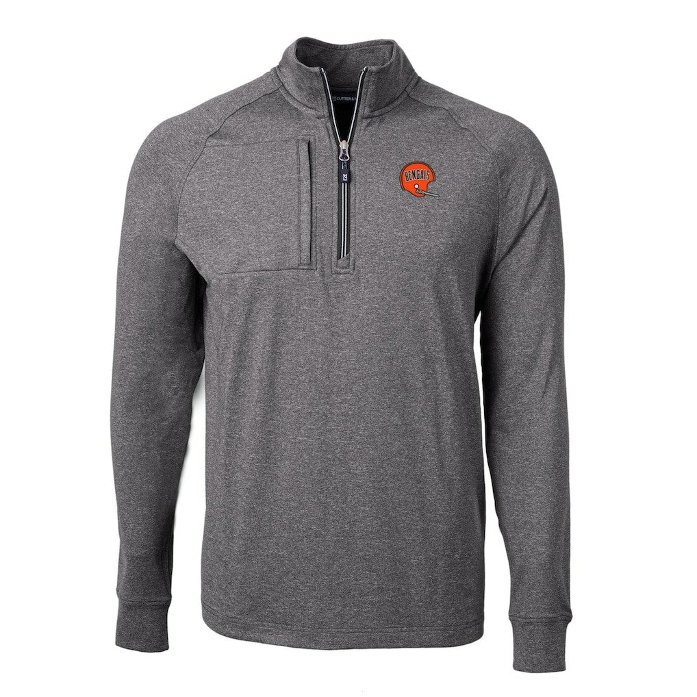 Cincinnati Bengals Cutter & Buck Big & Tall Adapt Eco Raglan Quarter-Zip Jacket - Heather Black sale