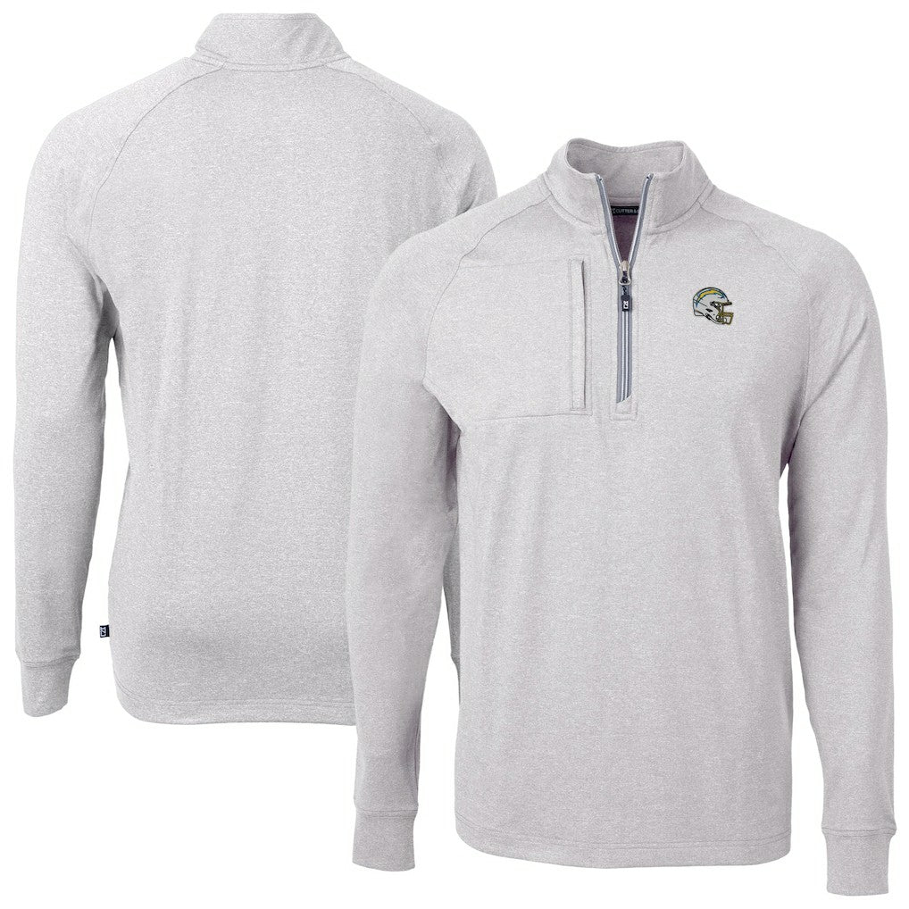Los Angeles Chargers Cutter & Buck Big & Tall Adapt Eco Raglan Quarter-Zip Jacket - Heather Gray on sale