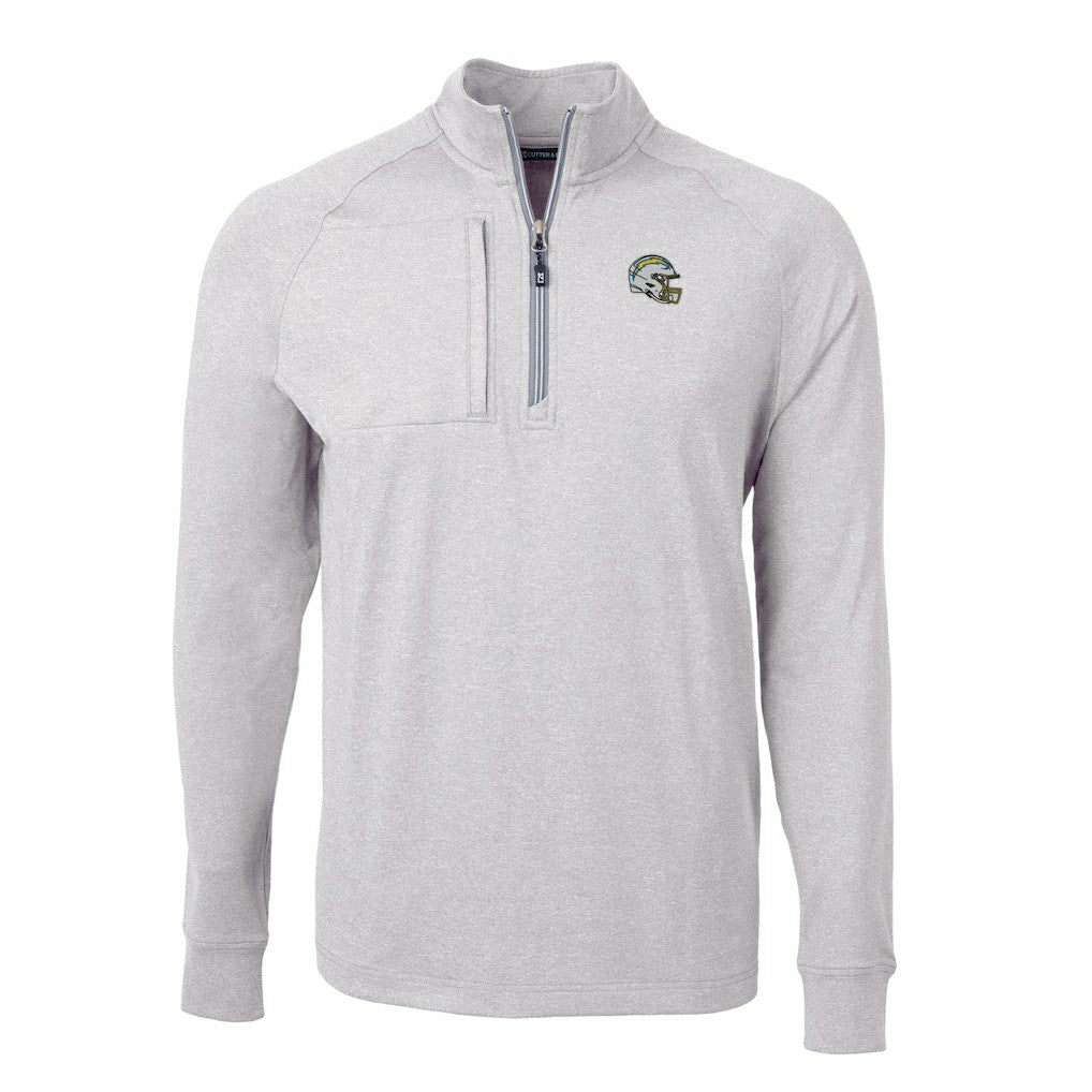 Los Angeles Chargers Cutter & Buck Big & Tall Adapt Eco Raglan Quarter-Zip Jacket - Heather Gray on sale