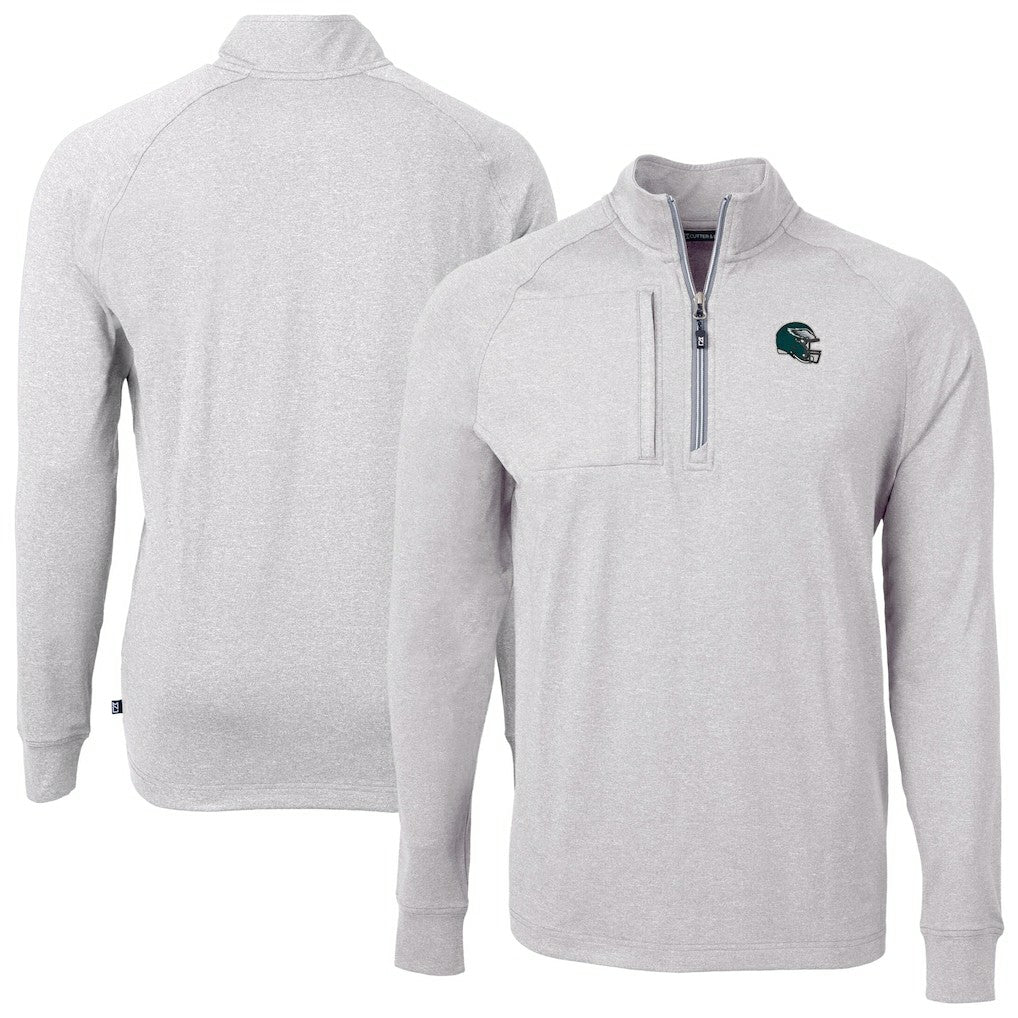 Philadelphia Eagles Cutter & Buck Big & Tall Adapt Eco Raglan Quarter-Zip Jacket - Heather Gray discount