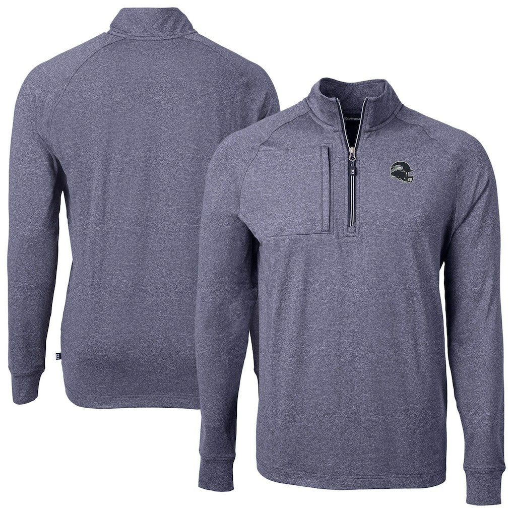 Seattle Seahawks Cutter & Buck Big & Tall Adapt Eco Raglan Quarter-Zip Jacket - Heather Navy outlet