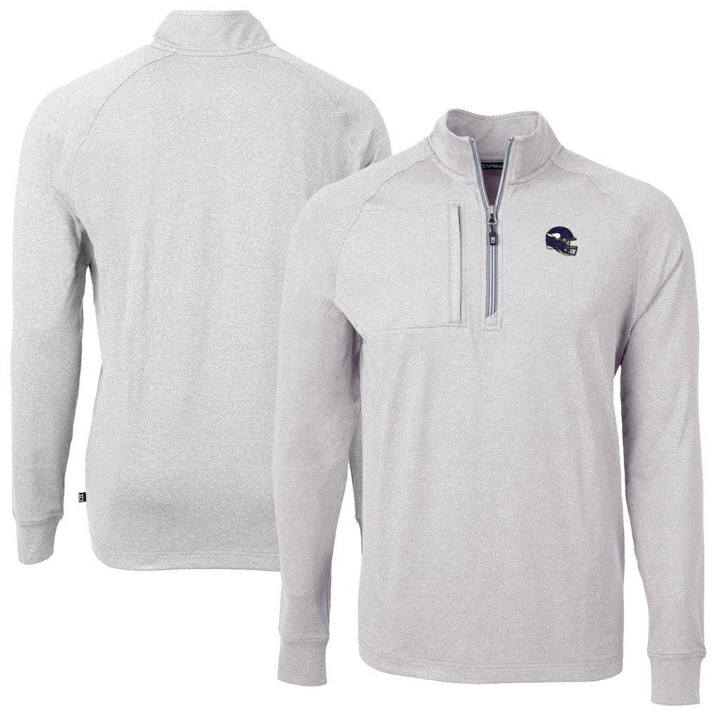 Minnesota Vikings Cutter & Buck Big & Tall Adapt Eco Raglan Quarter-Zip Jacket - Heather Gray outlet