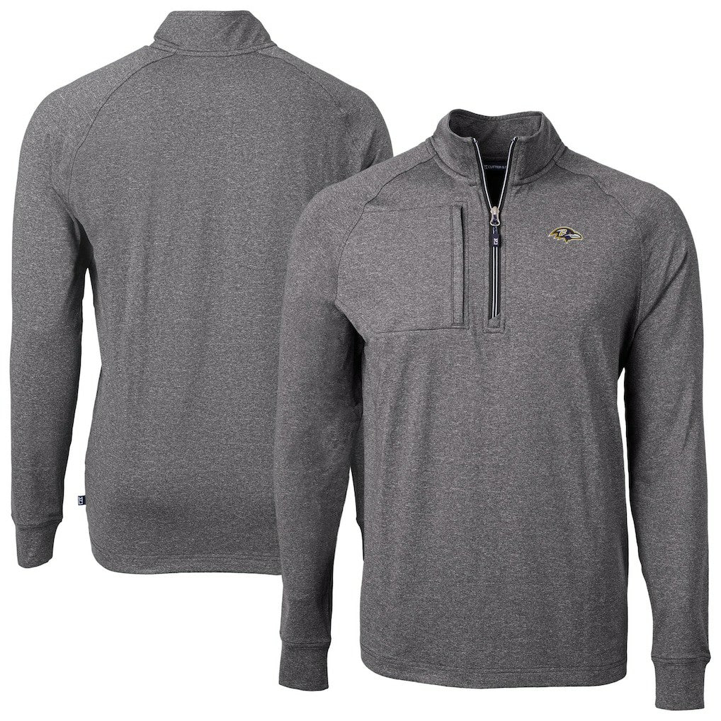 Baltimore Ravens Cutter & Buck Big & Tall Adapt Eco Raglan Quarter-Zip Jacket - Heather Black outlet