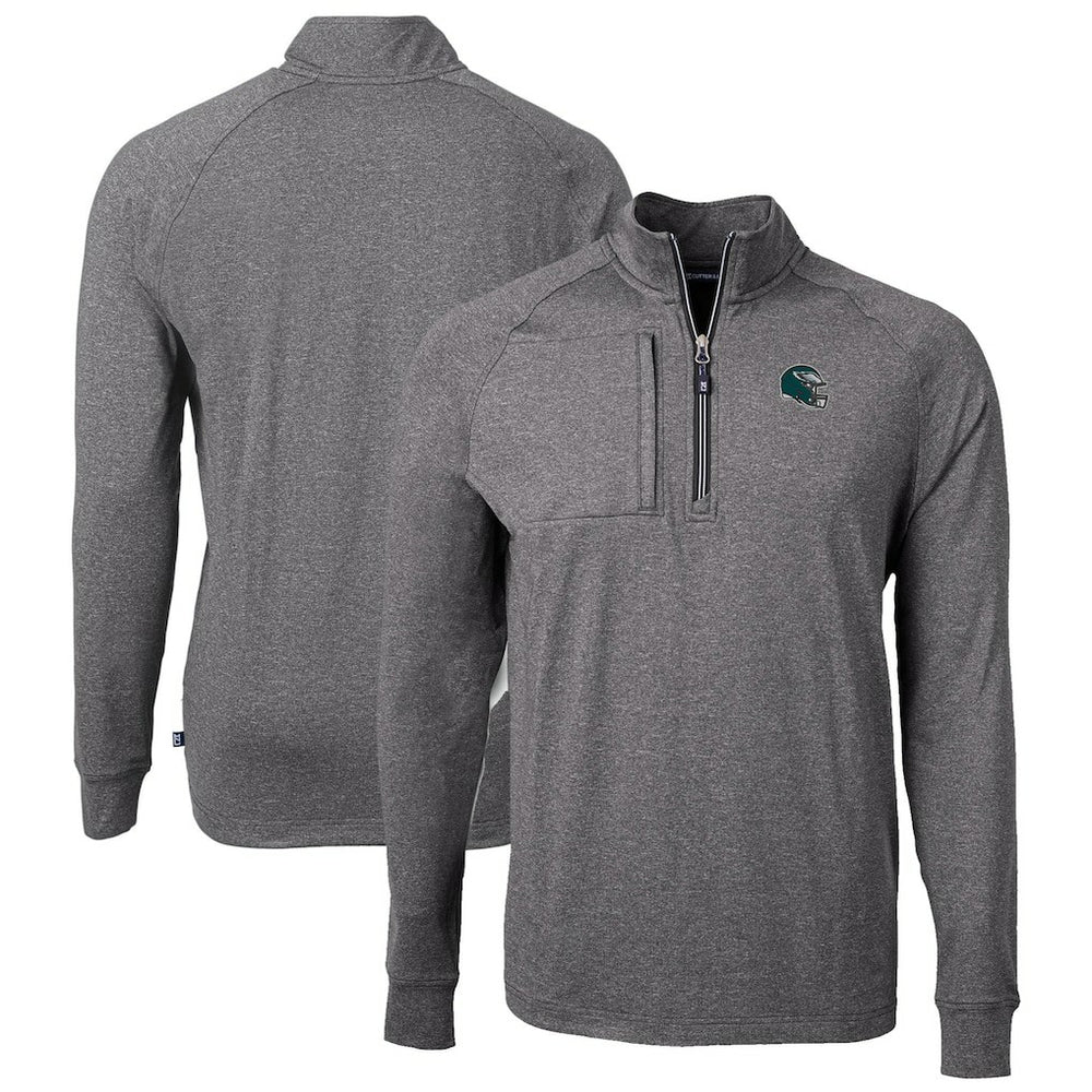 Philadelphia Eagles Cutter & Buck Big & Tall Adapt Eco Raglan Quarter-Zip Jacket - Heather Black on sale