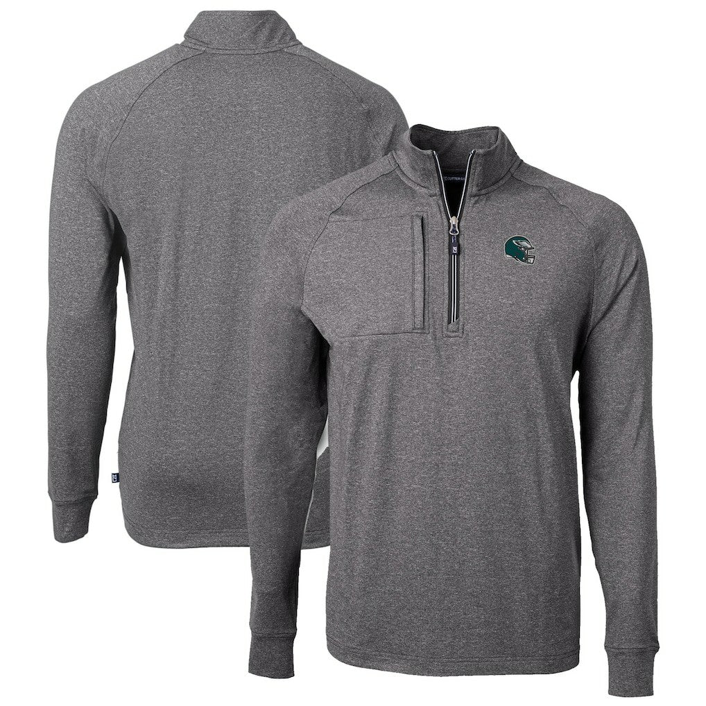 Philadelphia Eagles Cutter & Buck Big & Tall Adapt Eco Raglan Quarter-Zip Jacket - Heather Black on sale