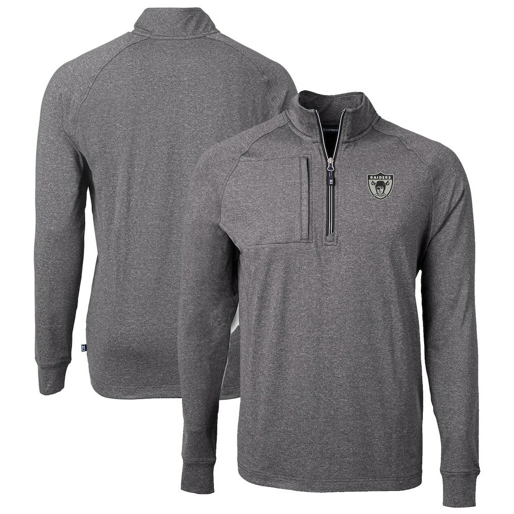 Las Vegas Raiders Cutter & Buck Big & Tall Adapt Eco Raglan Quarter-Zip Jacket - Heather Black for sale