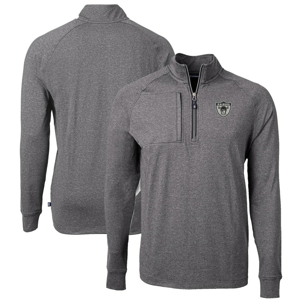 Las Vegas Raiders Cutter & Buck Big & Tall Adapt Eco Raglan Quarter-Zip Jacket - Heather Black for sale