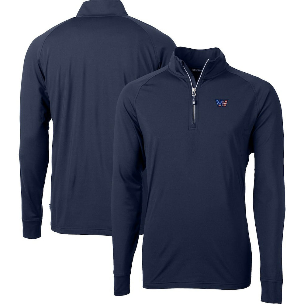 Washington Commanders Cutter & Buck Big & Tall Americana Adapt Eco DryTec Raglan Quarter-Zip Jacket - Navy for sale