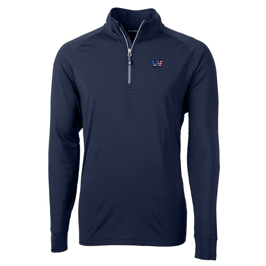 Washington Commanders Cutter & Buck Big & Tall Americana Adapt Eco DryTec Raglan Quarter-Zip Jacket - Navy for sale