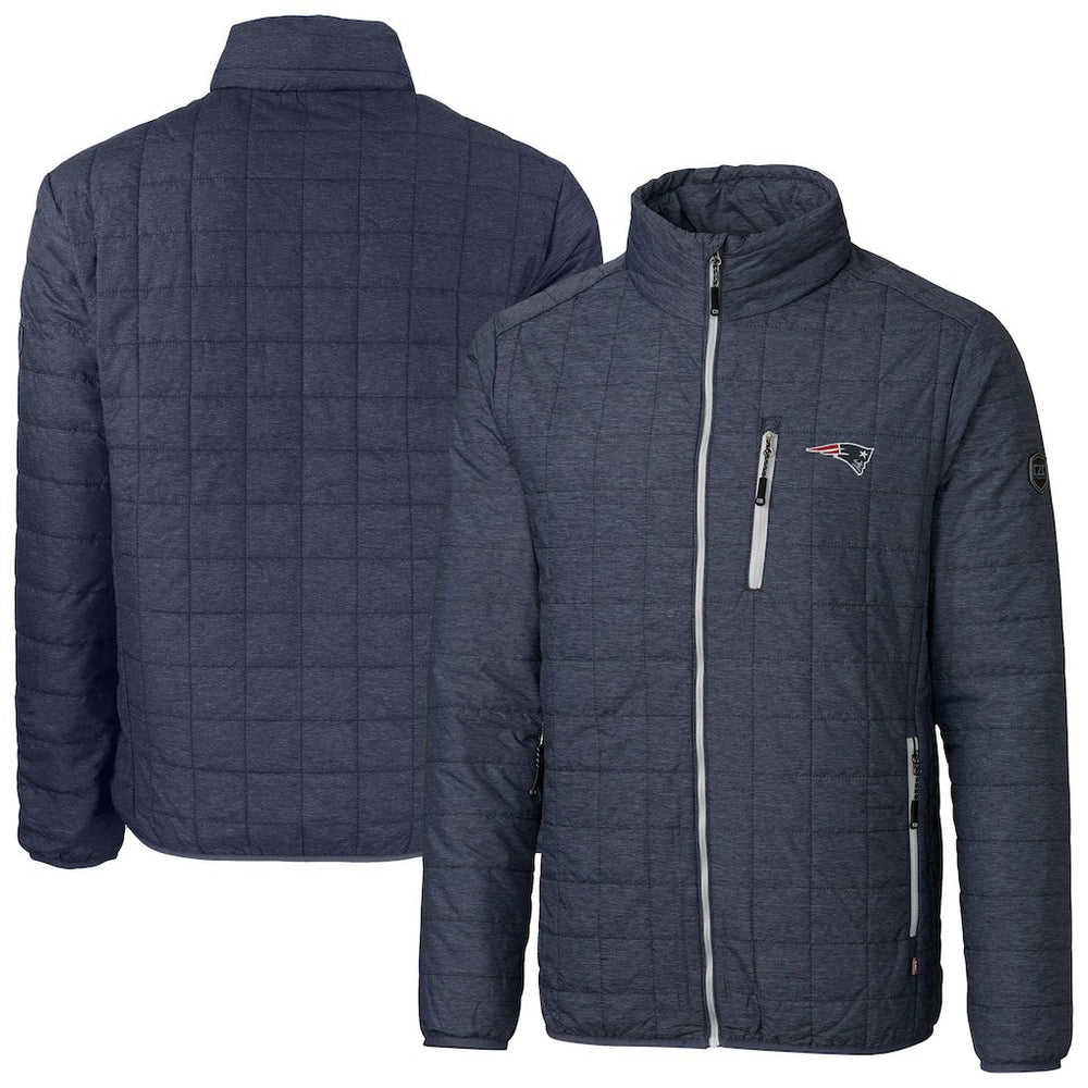 New England Patriots Cutter & Buck Big & Tall Rainier PrimaLoft Eco Insulated Full-Zip Hoodie Puffer Jacket - Navy for sale