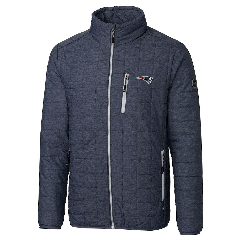New England Patriots Cutter & Buck Big & Tall Rainier PrimaLoft Eco Insulated Full-Zip Hoodie Puffer Jacket - Navy for sale