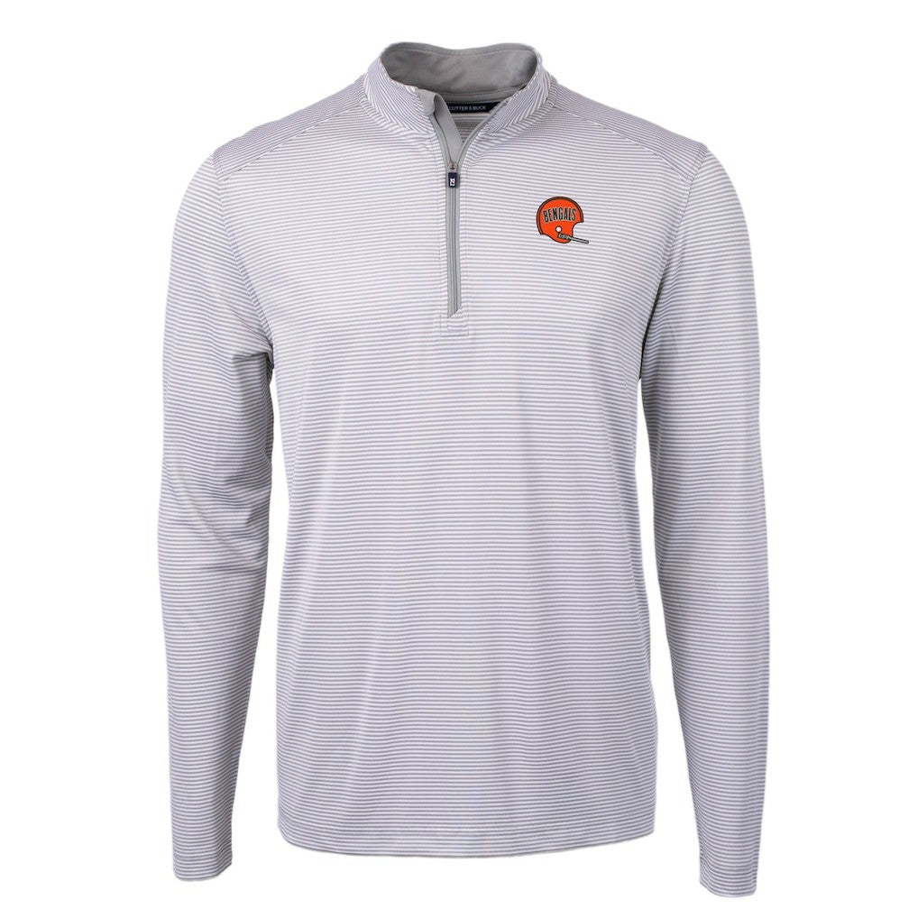 Cincinnati Bengals Cutter & Buck Big & Tall Virtue Eco Pique Micro Stripe Tri-Blend Quarter-Zip Jacket - Gray on sale