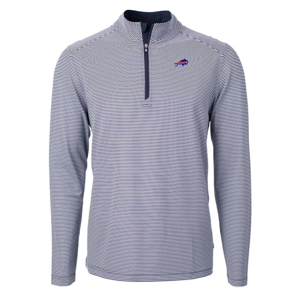 Buffalo Bills Cutter & Buck Big & Tall Virtue Eco Pique Micro Stripe Tri-Blend Quarter-Zip Jacket - Navy for sale