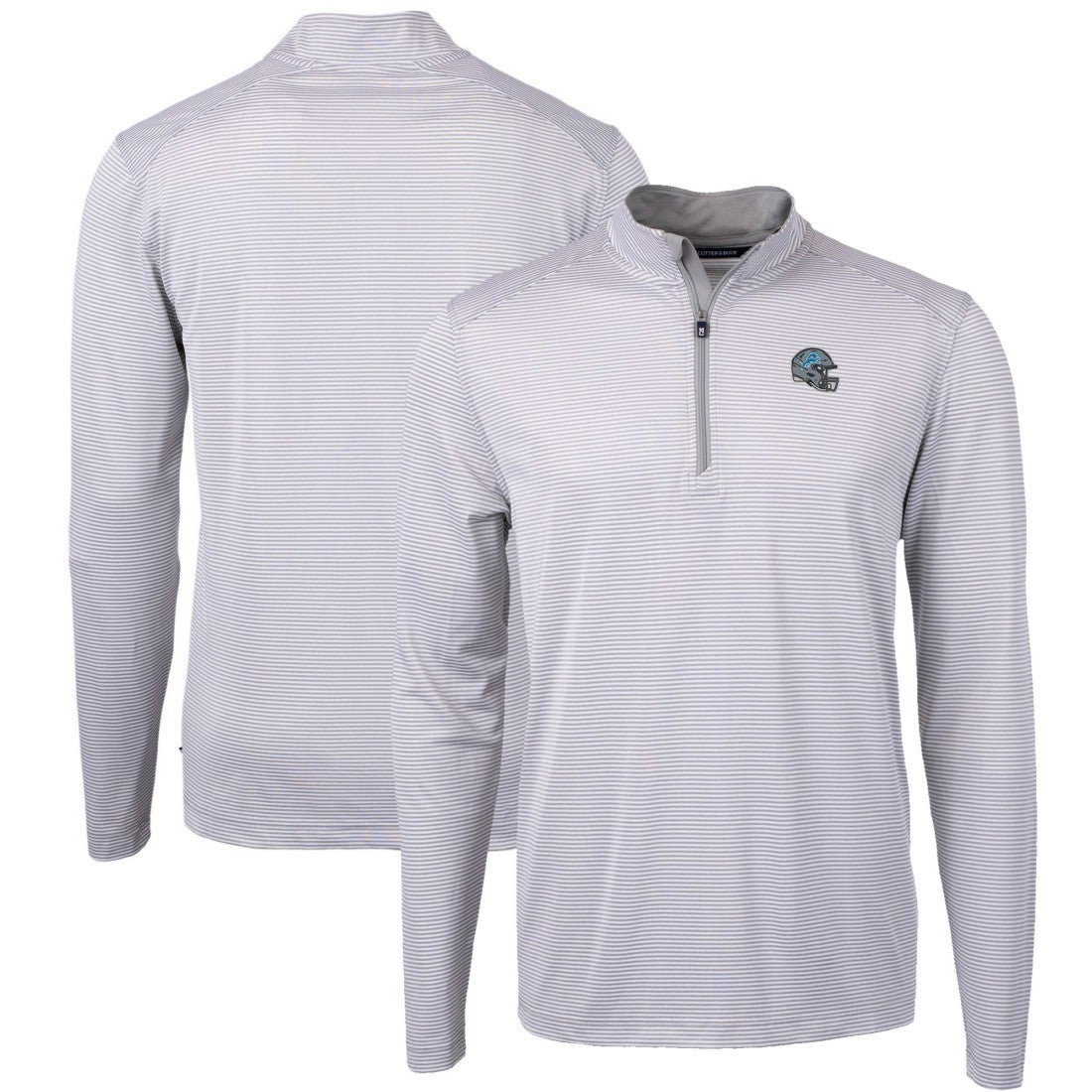 Detroit Lions Cutter & Buck Big & Tall Virtue Eco Pique Micro Stripe Tri-Blend Quarter-Zip Jacket - Gray on sale